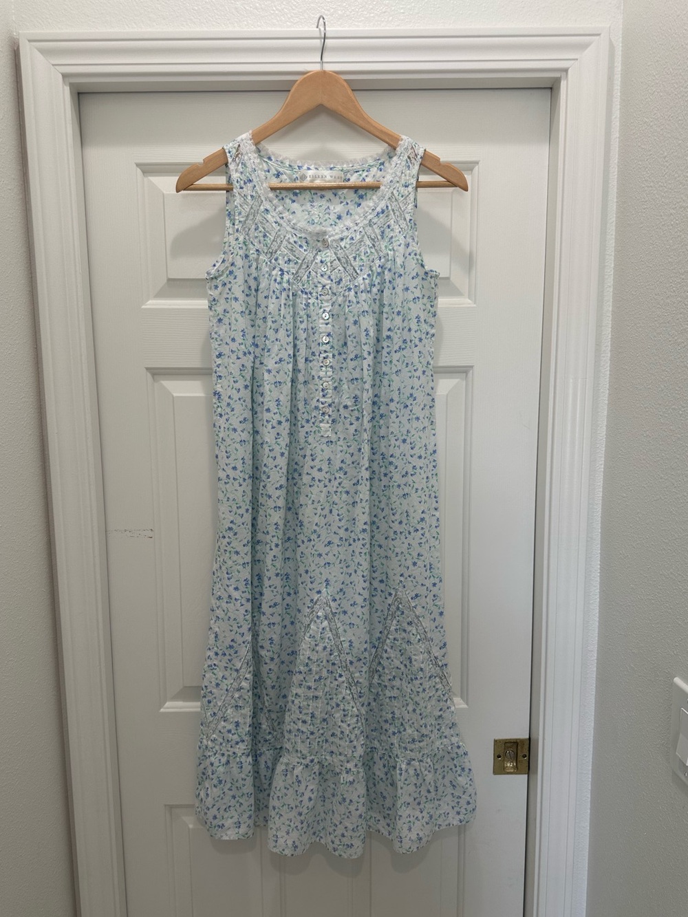 Eileen West Nightgown & Robe Set - Blue Floral Cotton - XS - Picture 10 of 11
